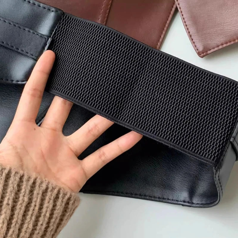 Fashion Decorative Wide Belts Women Black Coffee Elastic PU Waistband Classic Pin Buckle Belts Corset Cincher for Dresses Coats