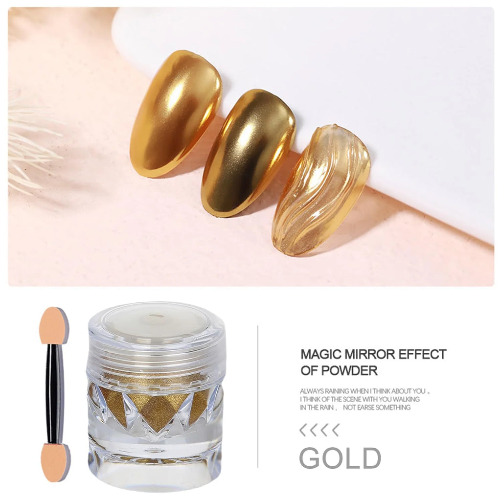 3-piece mirror-finish nail polish powder set, perfect for DIY nail art and creating captivating artistic nail designs. A great t