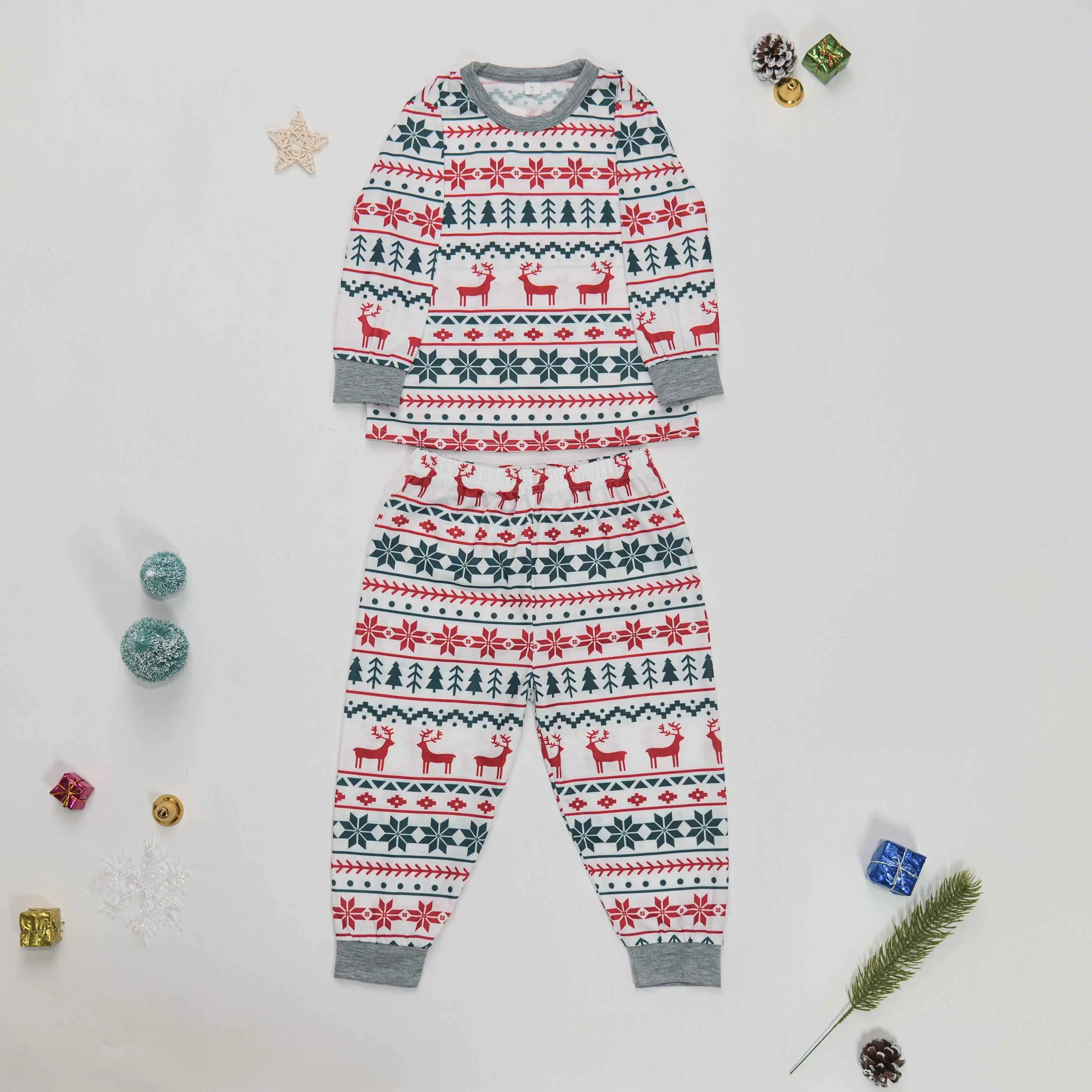 Family Christmas Pajamas Set Allover Print Sleepwear Full Sleeve O Neck 2 Pieces Suit Mom Dad Kids Matching Clothes Xmas Look