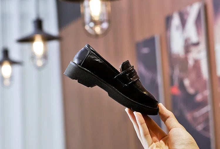 2025Kids Loafers Slip-on Pu Leather Shallow Black Brown Boys Girls Flat Shoes 21-36 Toddler Fashion Leisure Children Casual Shoe