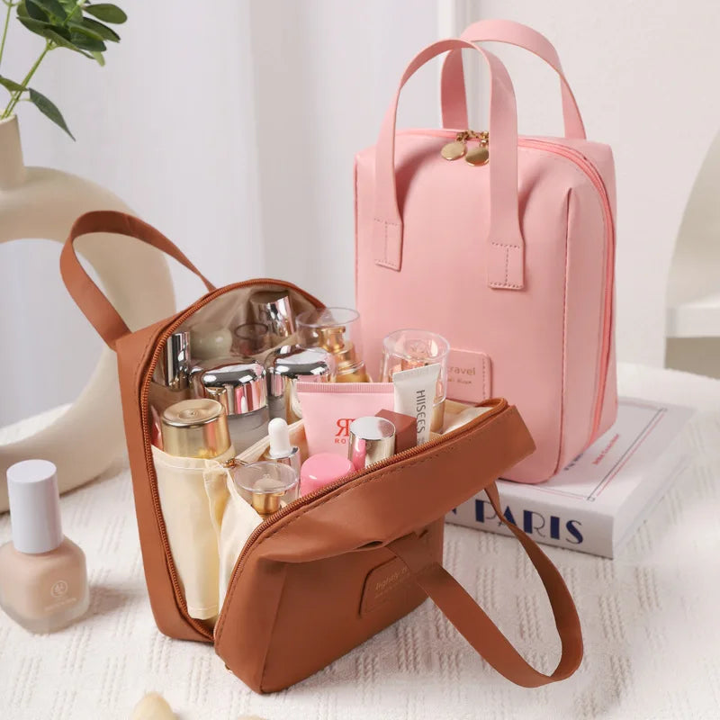 PU Cosmetic Bag Large Capacity Portable Handbag Waterproof Travel Makeup Bag Portable Toiletries Organizer Bathroom Storage Case