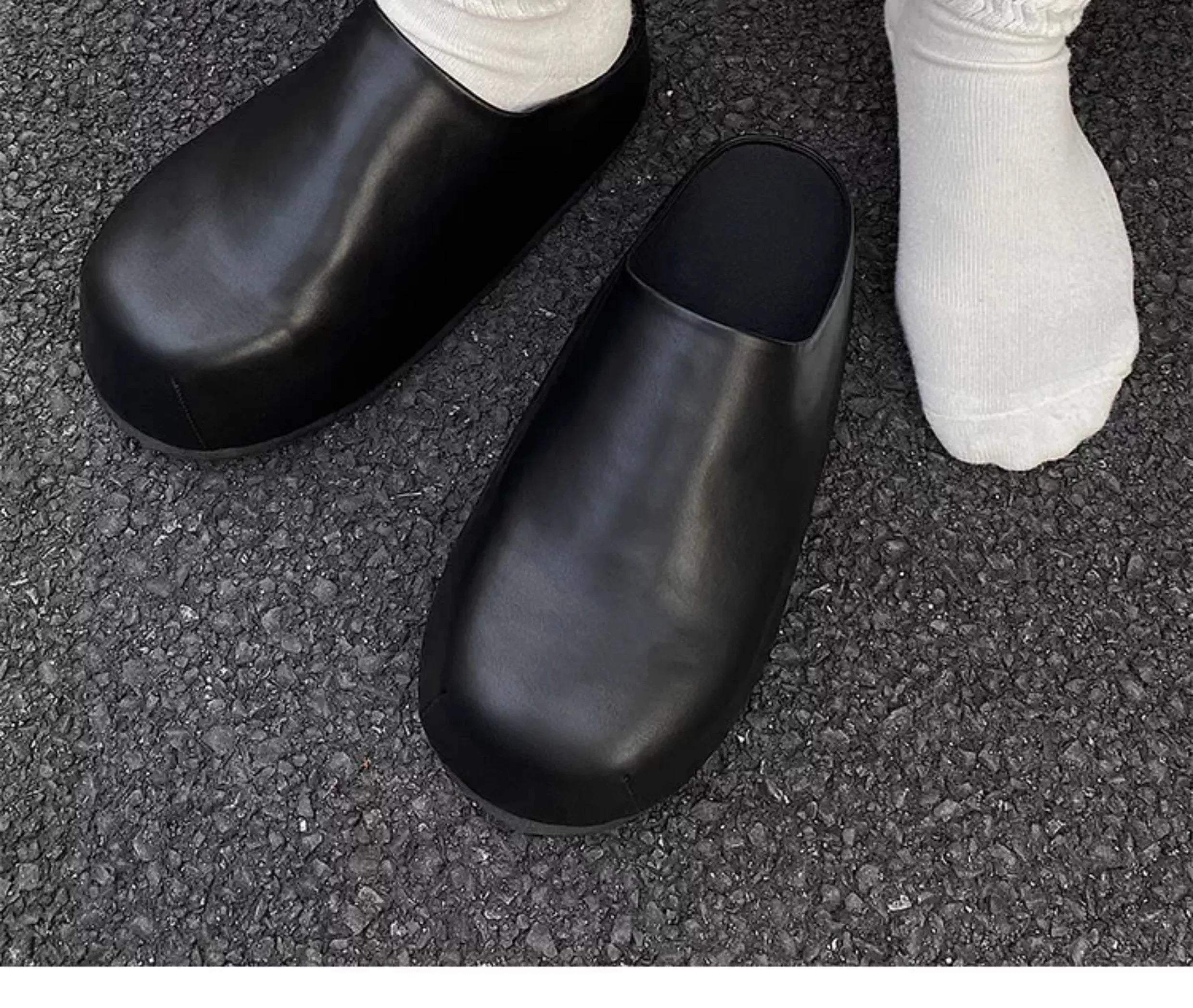 Black Boken leather shoes for men's thick soled design slippers summer new big toe mules shoes outdoor