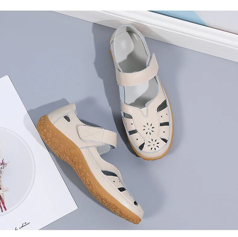 Sandals Summer Breathable Leather Slippers Women Fashion Non-Slip Casual Roman Shoes Ladies Sandals on Sale Off White Shose