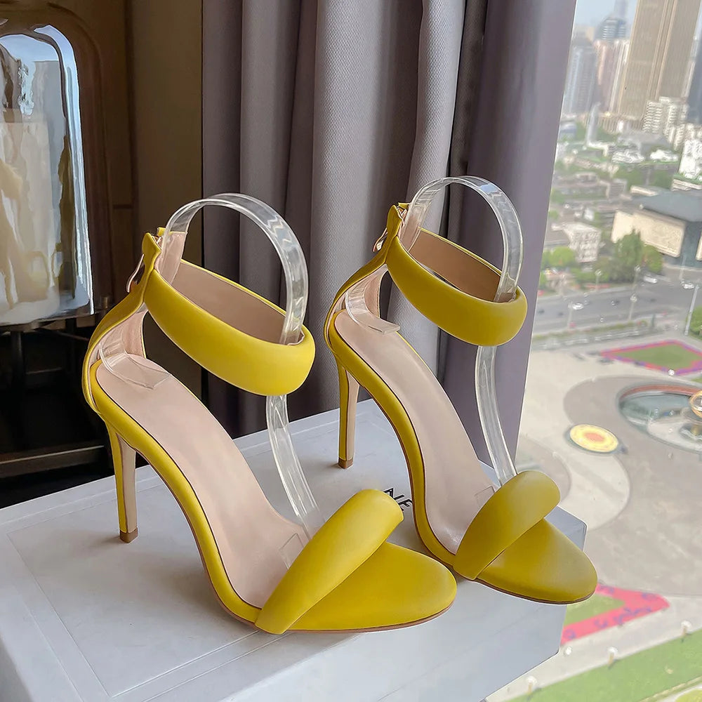 Sandals Women 2025 Concise Style One-strap Sandals for Girls Women Sexy Stiletto Heel Back Zip Cover Heels Summer Sandalias Gold