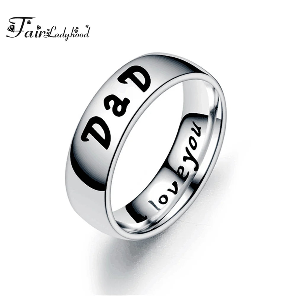FairLadyHood Classic Stainless Steel Rings "love You MOM DaD SON DAUGHTER" Family Member Rings For Women Man Rings Jewelry