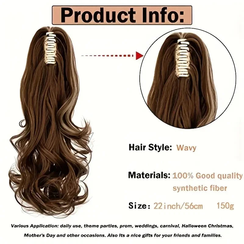 Wig female curly hair big wavy ponytail with grab clip