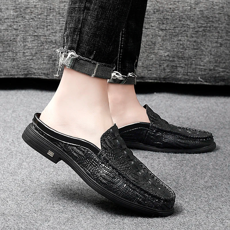 Black Half Shoes for Men Leather Shoes Men Mules Casual Shoes Men Fashion Social Big Size Mocassin Elegantes Walking Shoes