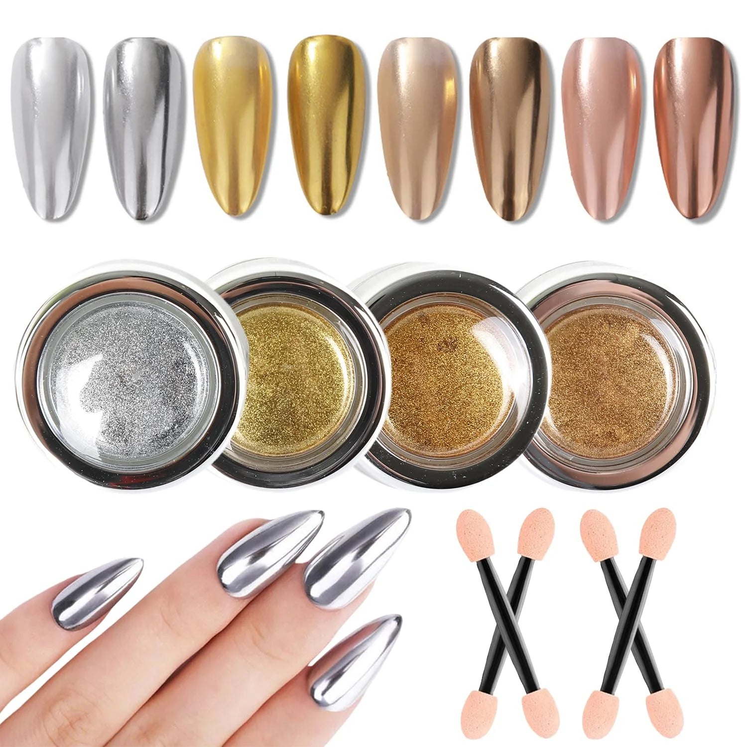 3-piece mirror-finish nail polish powder set, perfect for DIY nail art and creating captivating artistic nail designs. A great t