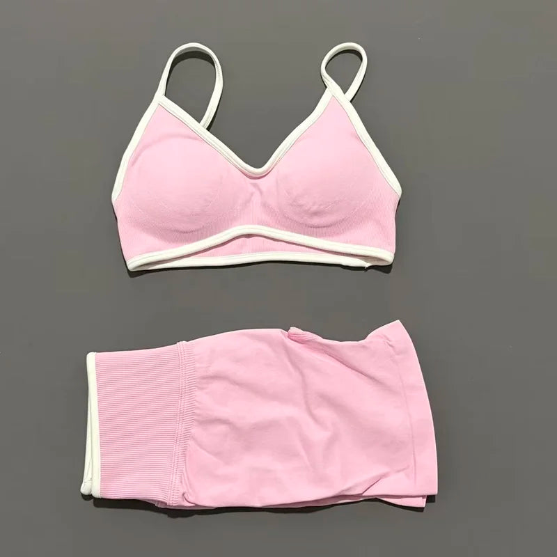 2 Piece Workout Sets Women High Stretch Scrunch Butt Ignite Shorts Sports Bra Gym Fitness Jogging Cycling Active Sports Suits