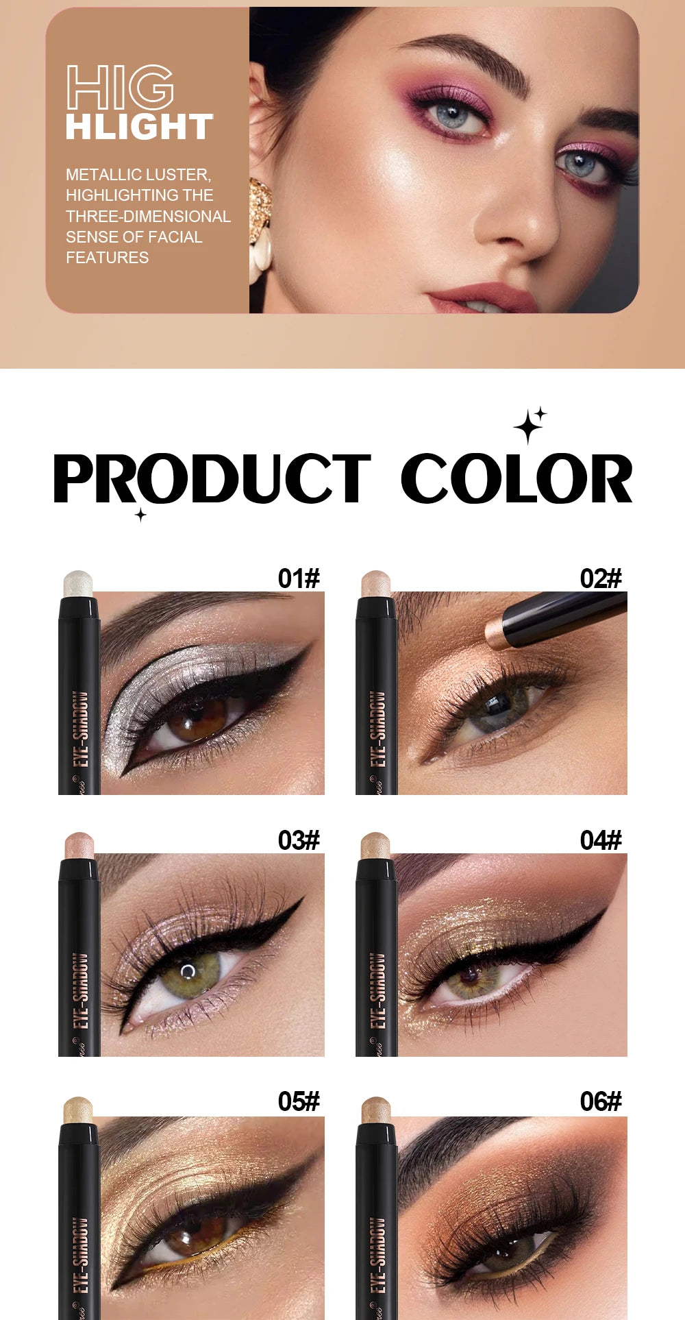 Eyeshadow Pen, Pearlescent Eyeshadow, Versatile, One-Touch Application, Non-Smudging, Waterproof Eyeshadow, High-Gloss, Delicate, Silky, Shimmering Liquid Eyeshadow