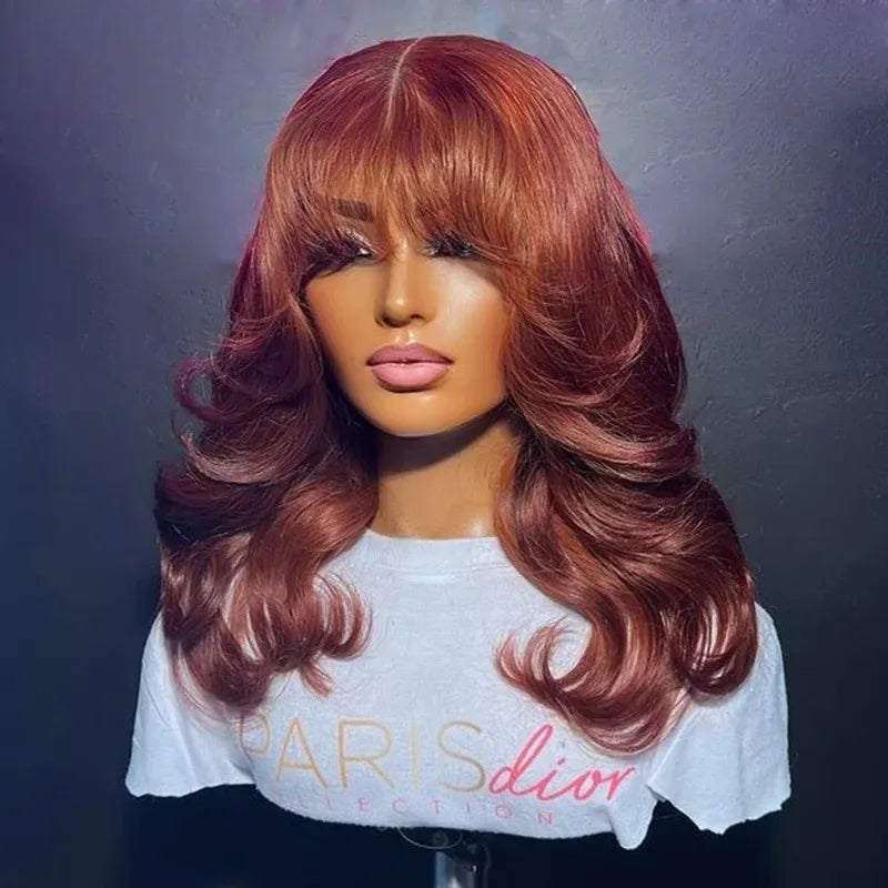 Ginger Wigs Body Wave Lace Frontal Wig With Bangs 13x4 HD Pre Plucked Hairline Transparent Heat Resistant Synthetic Hair Cosplay