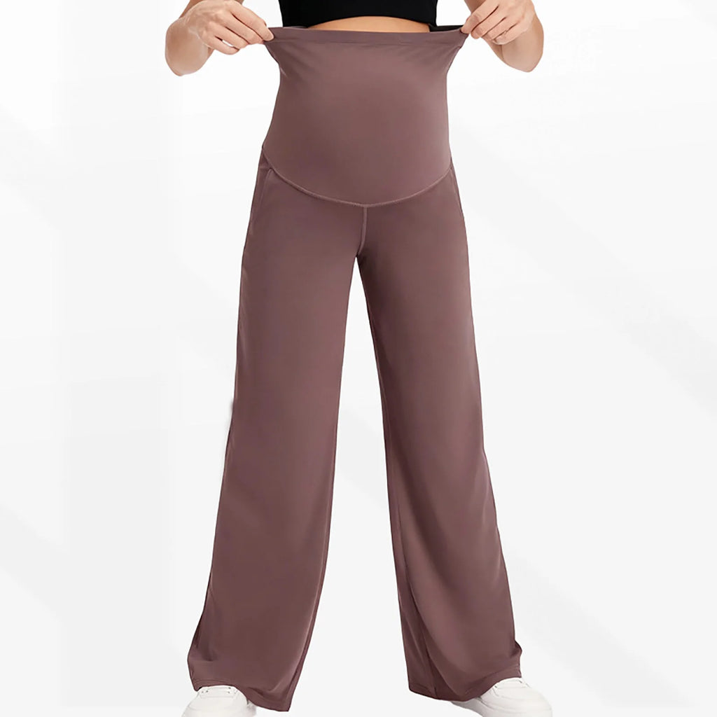 Maternity Pants Over The Belly Yoga Dress Elastic Waistband Stretchy Wide Leg Work Pregnancy Trousers with Pockets Sportswear