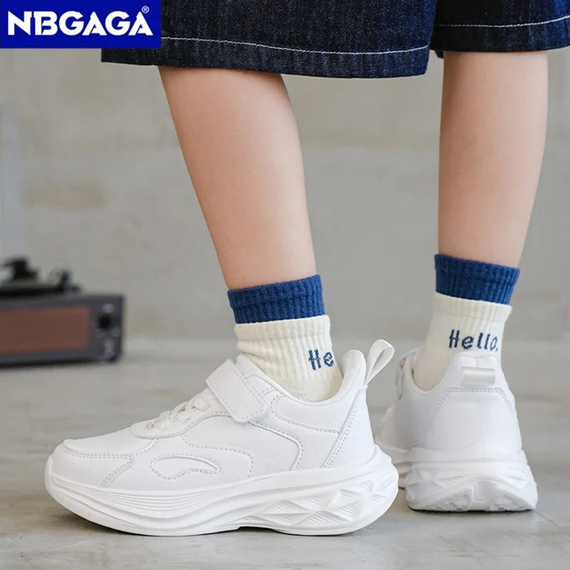 Kids White Leather Sneakers Lightweight Non-slip Casual Running Shoes for School Student Walking Outdoor Children Tennis