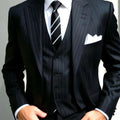 Elegant Men's Suits Luxury Stylish Black Pinstriped 3 Piece Suit for Men Wedding Business Event (Jacket+Vest+Pants)