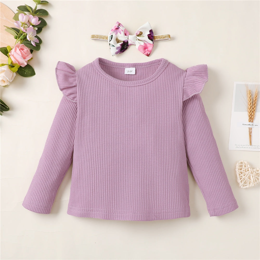 1-5Years Toddler Girl Clothes Set Long Sleeve Solid Color Top+Floral Pants  Fashion Spring & Autumn Little Girl Clothing Outfit