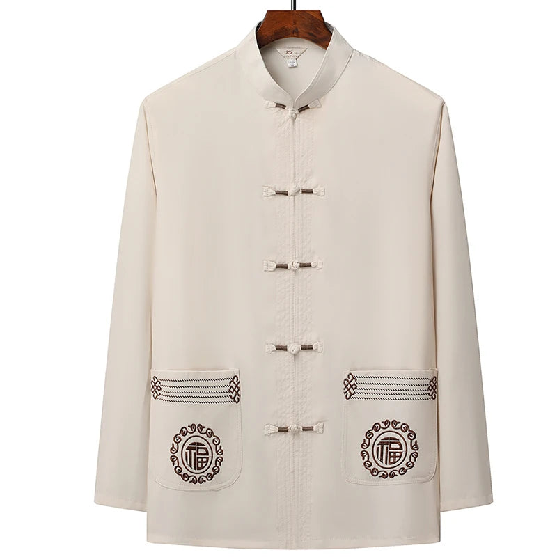 Tang Suit (top + Pants) Men's Middle-aged and Elderly Father Long Sleeve Old Man Clothes Grandpa Wear Chinese Style Tai Chi Suit