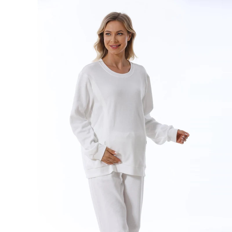 Maternity Clothes Sweatshirt Hoodies High Waist Lounge Pants Adjustable Waist Pregnant Trousers Postpartum Breastfeeding Clothes