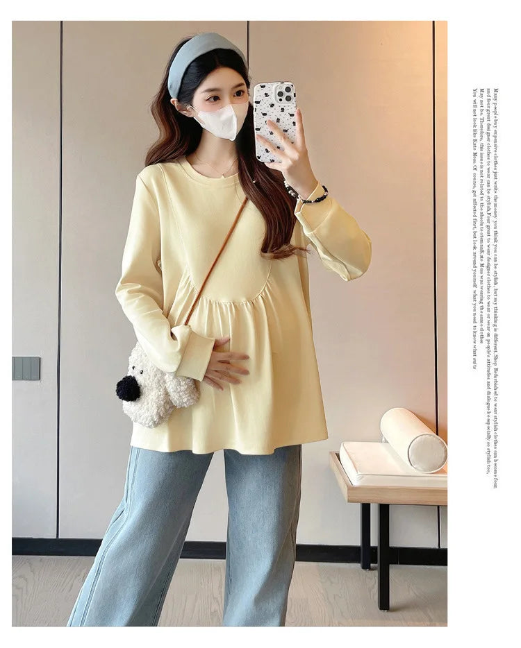 Maternity Sweatshirt Spring Autumn Simple Casual Cute Loose Slim Comfortable Round Neck Long Sleeve Sweatshirt For Pregnancy