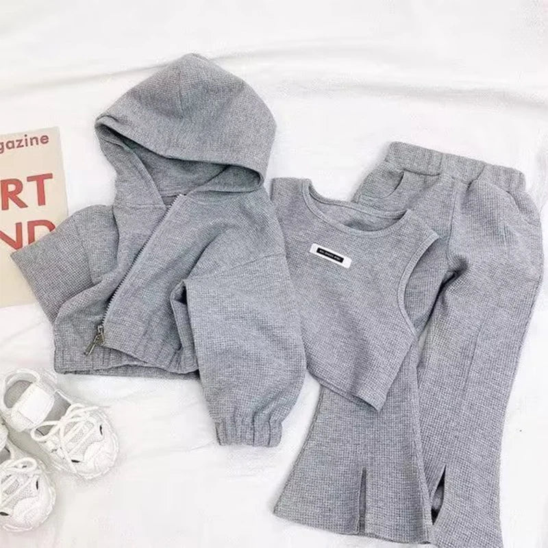 Girls Clothing Sets Toddler Baby Girls Clothes 3Pcs Outfit Kids Suit Clothes Knit Tops +Flared Pants+Coat Comfortable