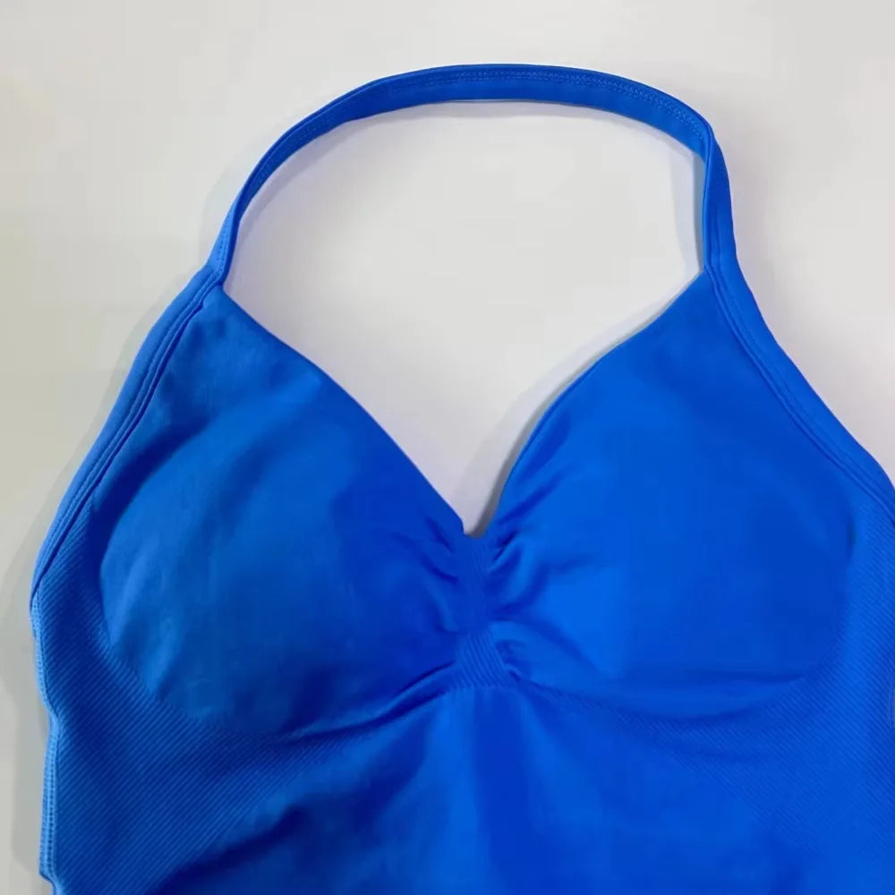Workout Set 2 Pieces Sports Set Women Backless Tank Tops High Waist Scrunch Seamless Shorts Sport Suit Gym Set Sportswear