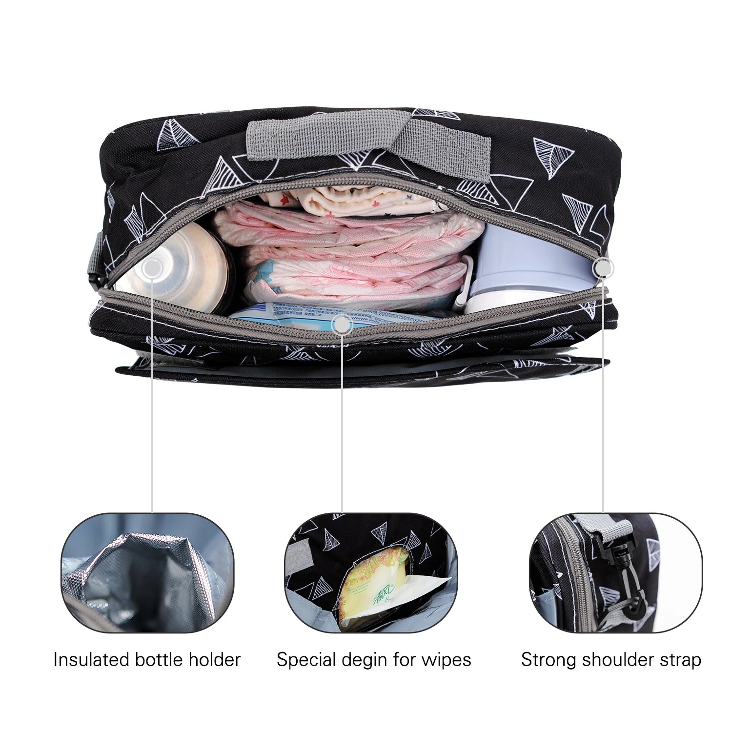 Baby Stroller Bag Waterproof Portable Outing Travel Mummy Bag Multifunction Diaper Bottle Storage Hanging Bag Pram Organizer