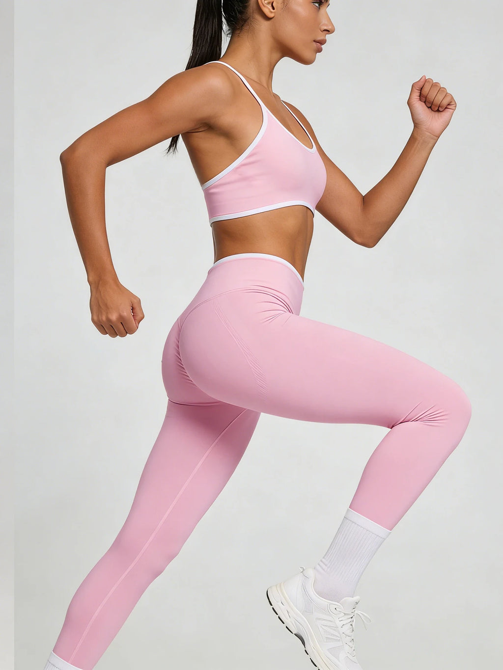 Women 2 Piece Yoga Set Black White Contrast Trim Thin Strap Sports Bra & High Waist Leggings Seamless Workout Gym Fitness Outfit