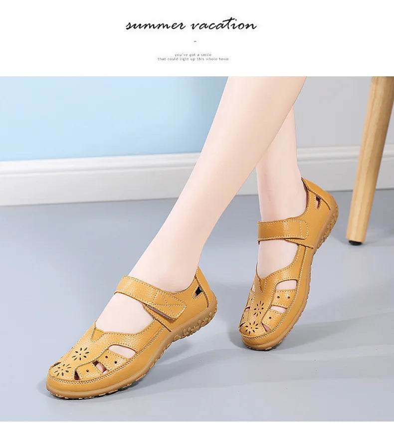 Sandals Summer Breathable Leather Slippers Women Fashion Non-Slip Casual Roman Shoes Ladies Sandals on Sale Off White Shose