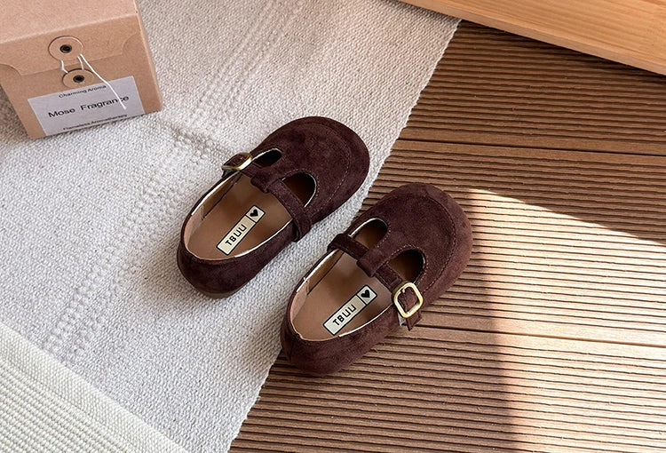 Girls Leather Shoes Toddlers Flats Princess Sweet Little Kids Soft Shoes T-strap Retro Classic Children's Dress Shoes for Party