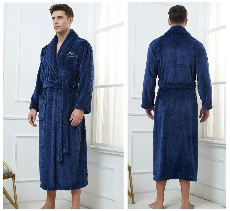 Plus Size 3XL 4XL Men Flannel Robe Winter Thickened Sleepwear Kimono Bathrobe Gown Warm Coral Fleece Loose Home Wear Nighwtear