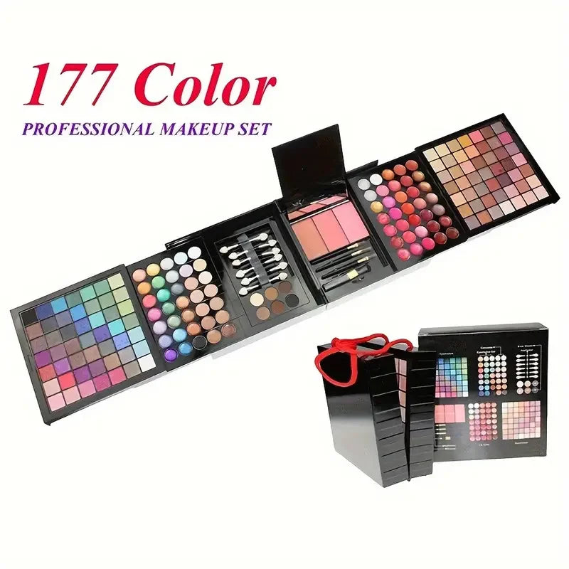 Marie Set de Maquillaje de 177 Colores — Paleta de Sombras, Rubor, Brillo Labial, Corrector y Espejo Incluido para Mujer