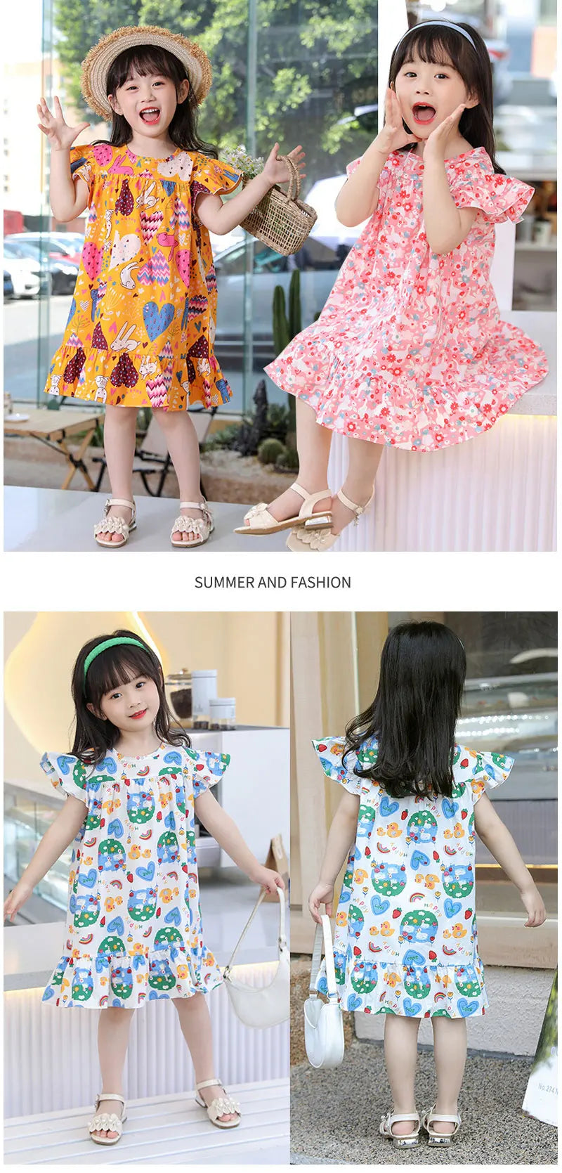 Girl Dresses100% Cotton Children's Clothing Summer Kids Clothes Girls Party Princess Fashion Outfit Flower Pattern Beach Dresses