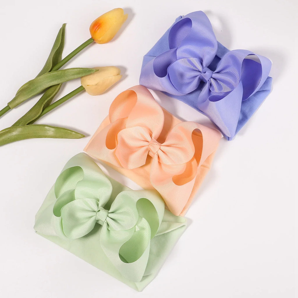 1PC Large Ribbon Bow Headband for Baby Girls Wide Nylon Turban Newborn Bow Headwrap Gift Super Soft Babe Hair Accessories