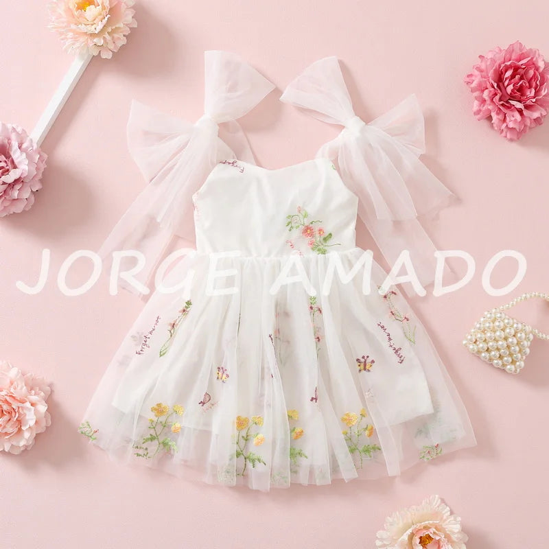 2026 Easter Kids Dress Girl Summer Dress Floral Bow Sleeveless Dance Performance Dress Girls Clothes E1236