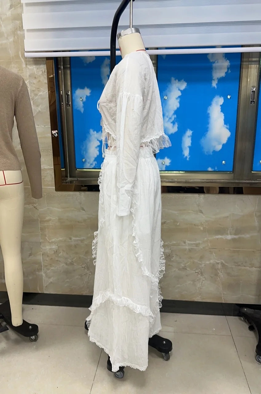 Womens Sexy Pajama Set Lace See Through 2 Piece Lounge Sets Long Sleeve Shirts and Wide Leg Pants Vintage Pj Sets Sleepwear