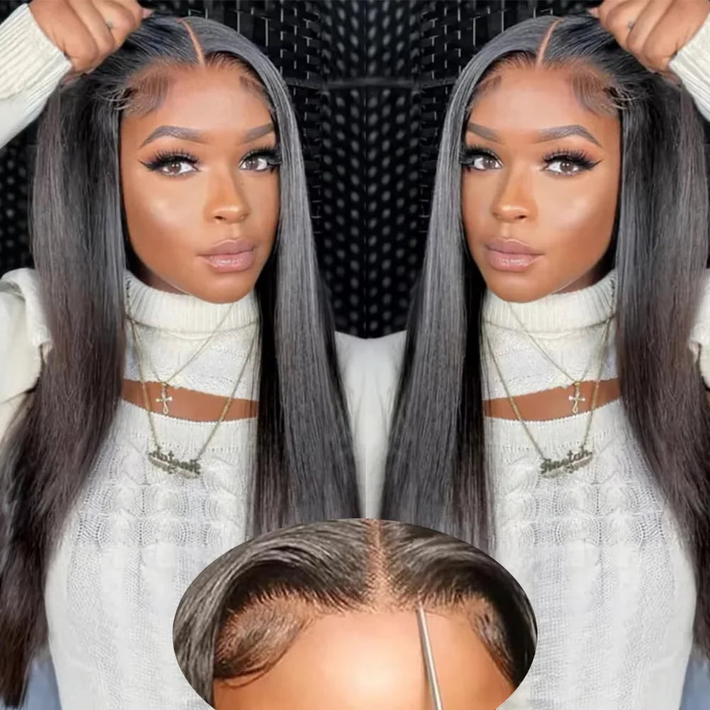 Glueless Wigs Virgin Human Hair Ready To Wear Pre Plucked Pre Cut No Glue 6X4 Bone Straight 100% Human Hair Lace Wigs for Women