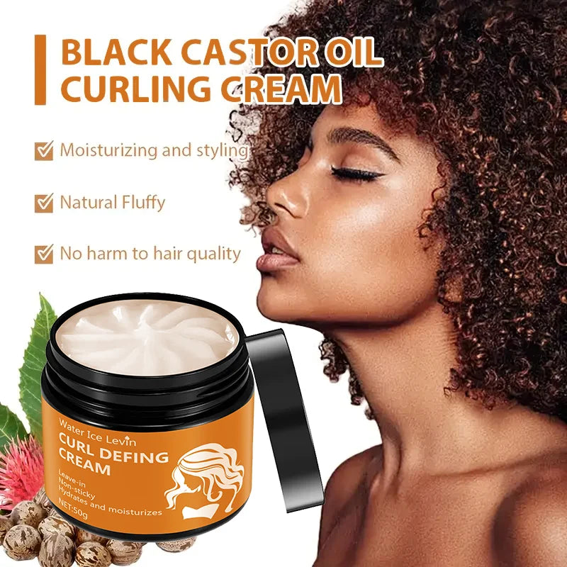 50g Black Castor Oil Curl Styling Cream - Moisturizing Hair Styling Cream Suitable for Normal Hair, Men and Women, with an Easy-To-Use and Portable Plant-Based Formula
