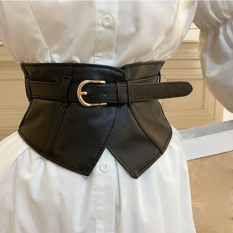 Fashion Decorative Wide Belts Women Black Coffee Elastic PU Waistband Classic Pin Buckle Belts Corset Cincher for Dresses Coats