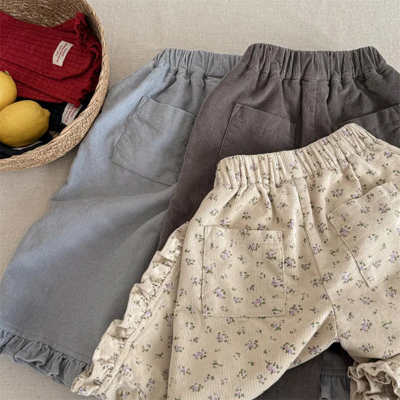 2026 Spring New Girls Cotton Loose Harem Pants Children Girl Clothes Casual Ankle-length Trousers Toddler Kids Corduroy Pants