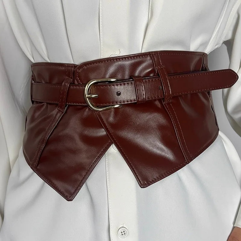 Fashion Decorative Wide Belts Women Black Coffee Elastic PU Waistband Classic Pin Buckle Belts Corset Cincher for Dresses Coats