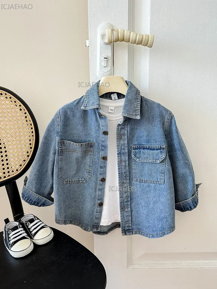‌2026 Mother-Child Mother and Son Daughter Matching Fashion Outfits Denim Jacket & Shirt Casual Kids and Adults Tops Autumn