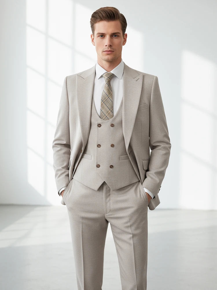 elegant man suits high quality 3 piece （Jacket + vest + pants）slim fit formal office and leisure banquet groom's suit