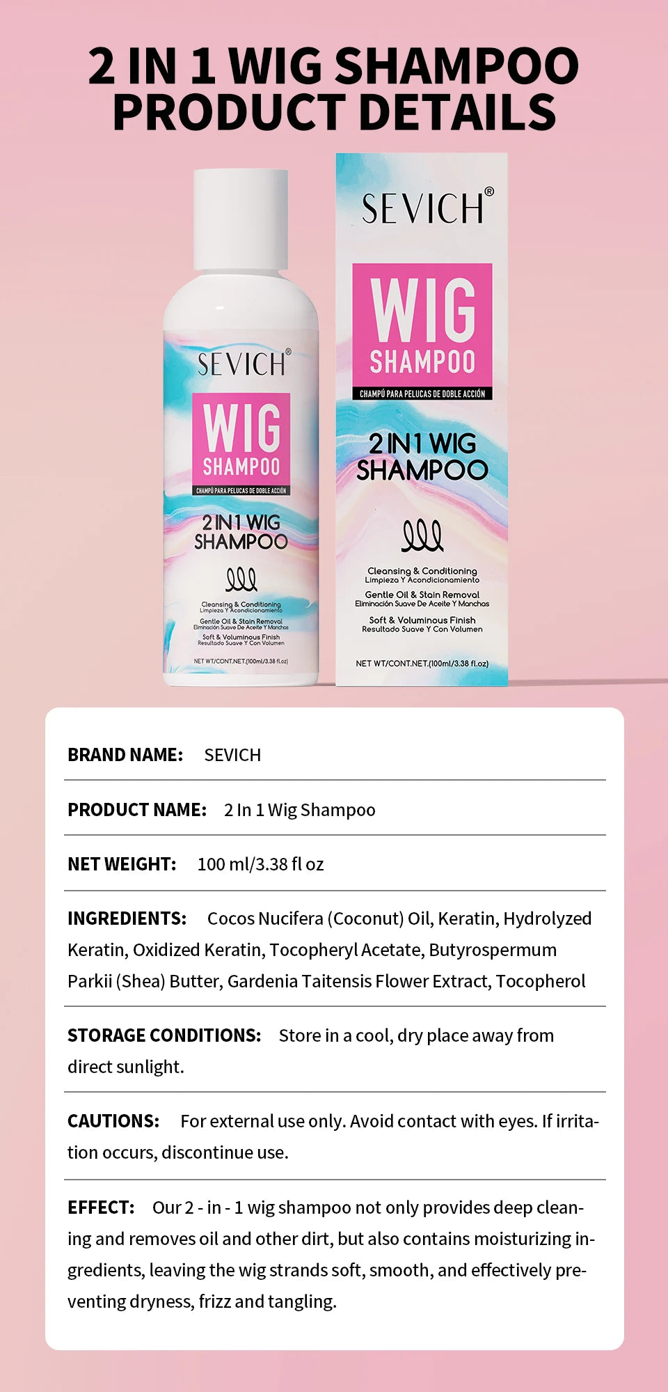2 IN 1 Wig Shampoo For Synthetic Hair Soak & Rinse Deep Cleansing Revitalizes, Moisturizes Anti-Frizz Softening Wig Care Product