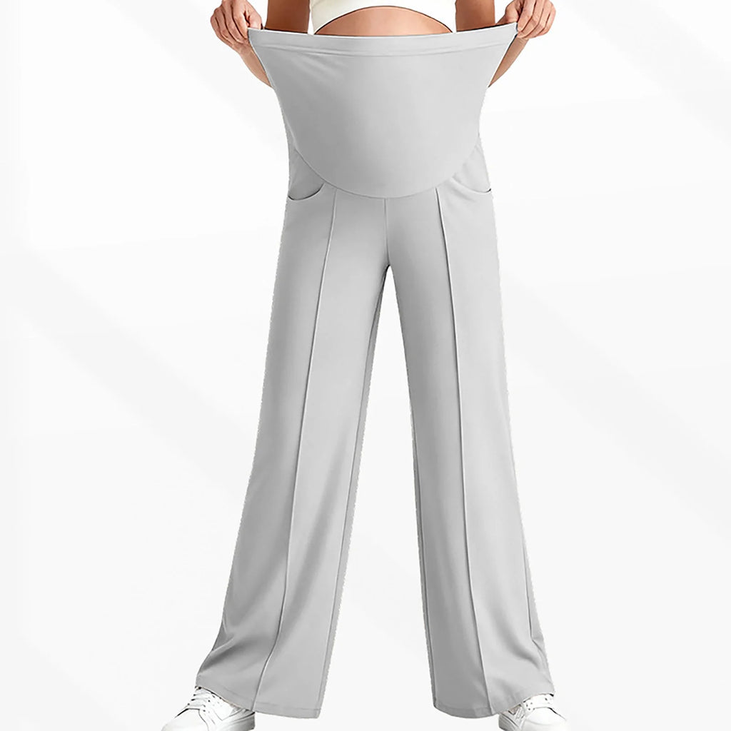 Maternity Pants Over The Belly Yoga Dress Elastic Waistband Stretchy Wide Leg Work Pregnancy Trousers with Pockets Sportswear