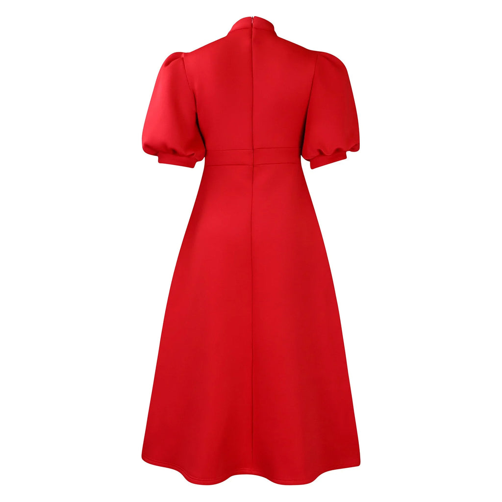 Elegant Party Dresses for Woman 2024 Luxury Bow Collar Short Sleeve High Waisted A Line Pleated Ankle Length Birthday Party Robe