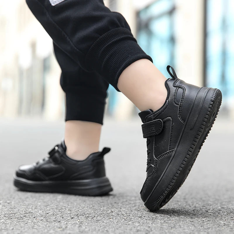 Black Kids Shoes Sports Running Casual Walking Student Fashion New Leather Children's Sneakers Breathable Soft Child Outdoor