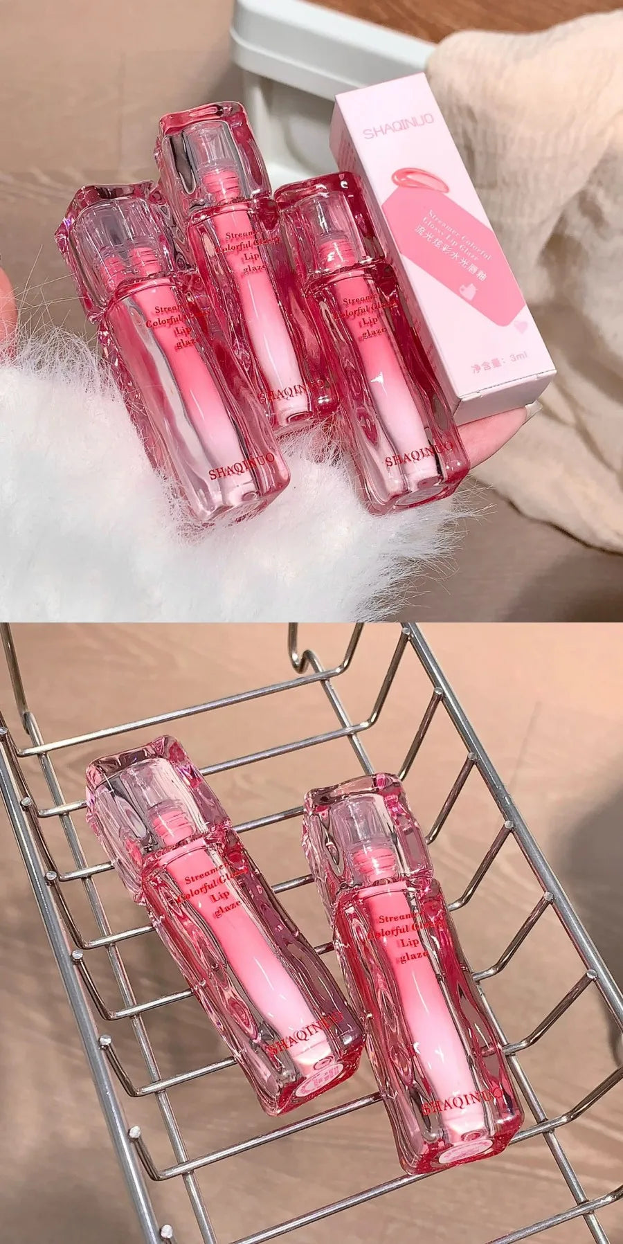 SHAQINUO Streamer Colorful Water Gloss Lip Glaze Mirror Water Gloss Moisturizing Lip Plumping Color Whitening