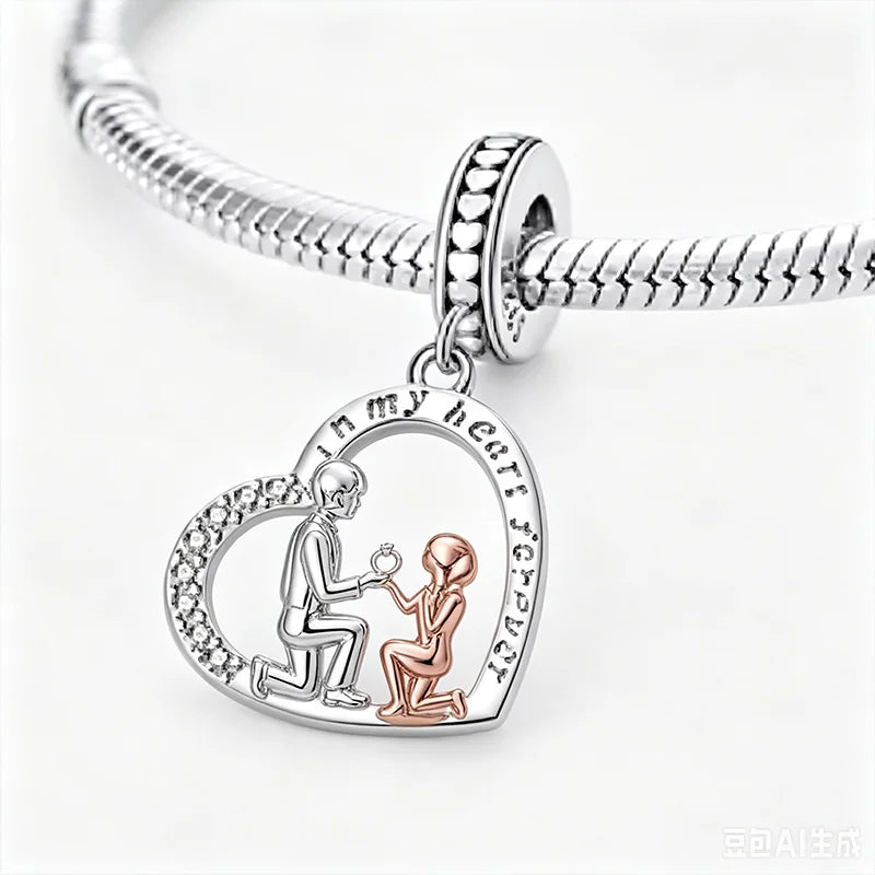 925 Sterling Silver Original Mother Daughter Best Friend Charm Beads DIY Bracelet Necklace Engagement Birthday Jewelry Gift