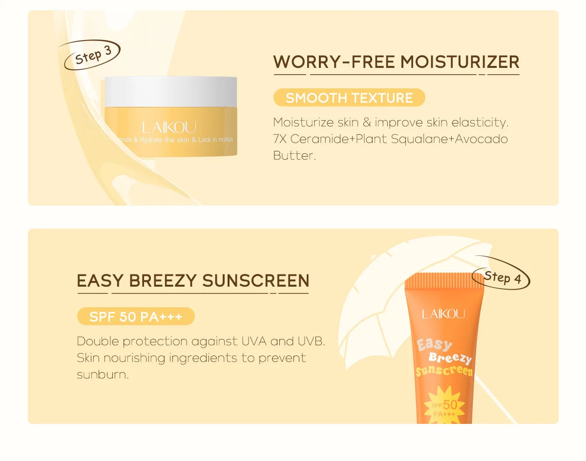 4pcs/set LAIKOU Skin Care Sets Facial Cleanser Serum Face Cream Facial Sunscreen Anti-Aging Whitening Creams Facial Skin Care