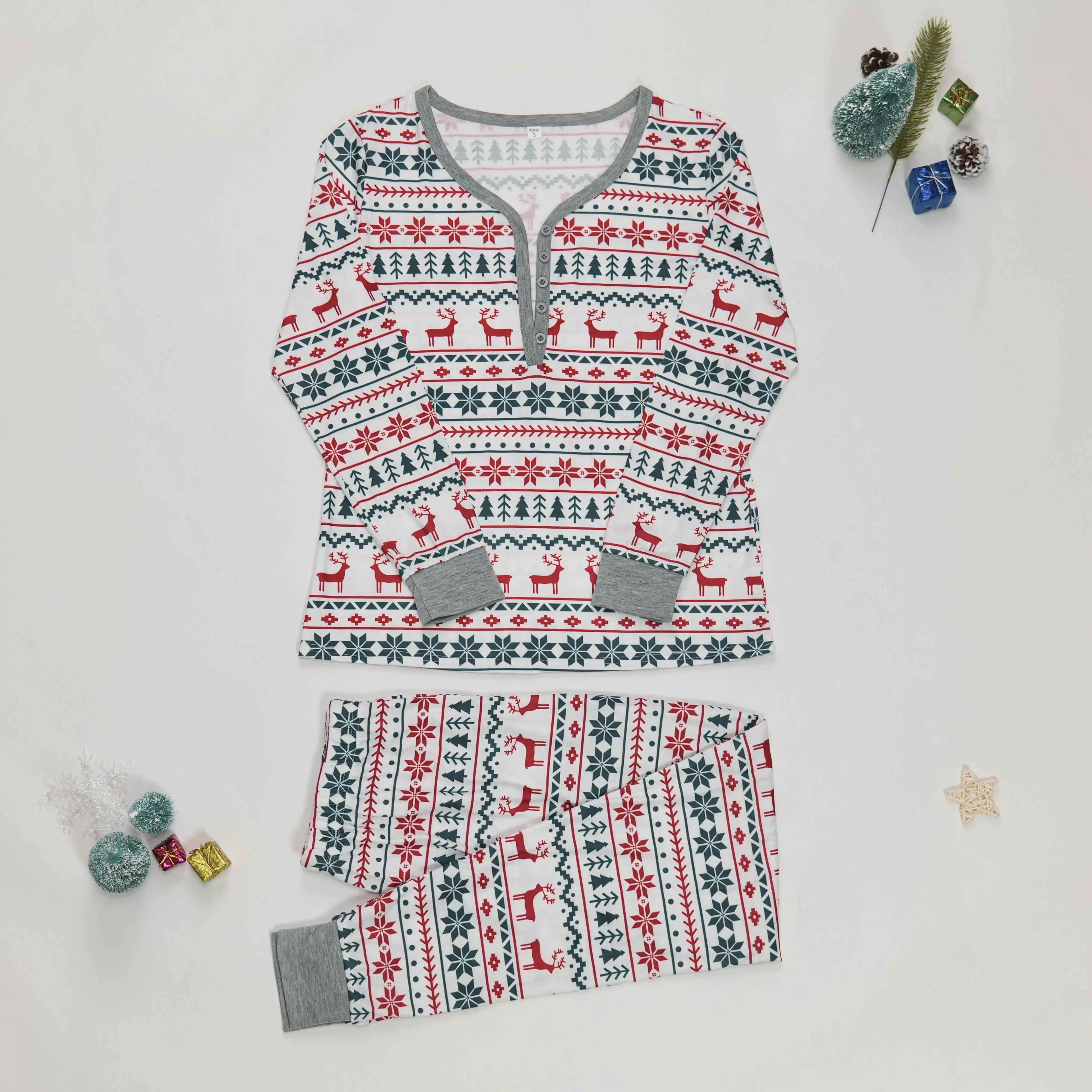 Family Christmas Pajamas Set Allover Print Sleepwear Full Sleeve O Neck 2 Pieces Suit Mom Dad Kids Matching Clothes Xmas Look