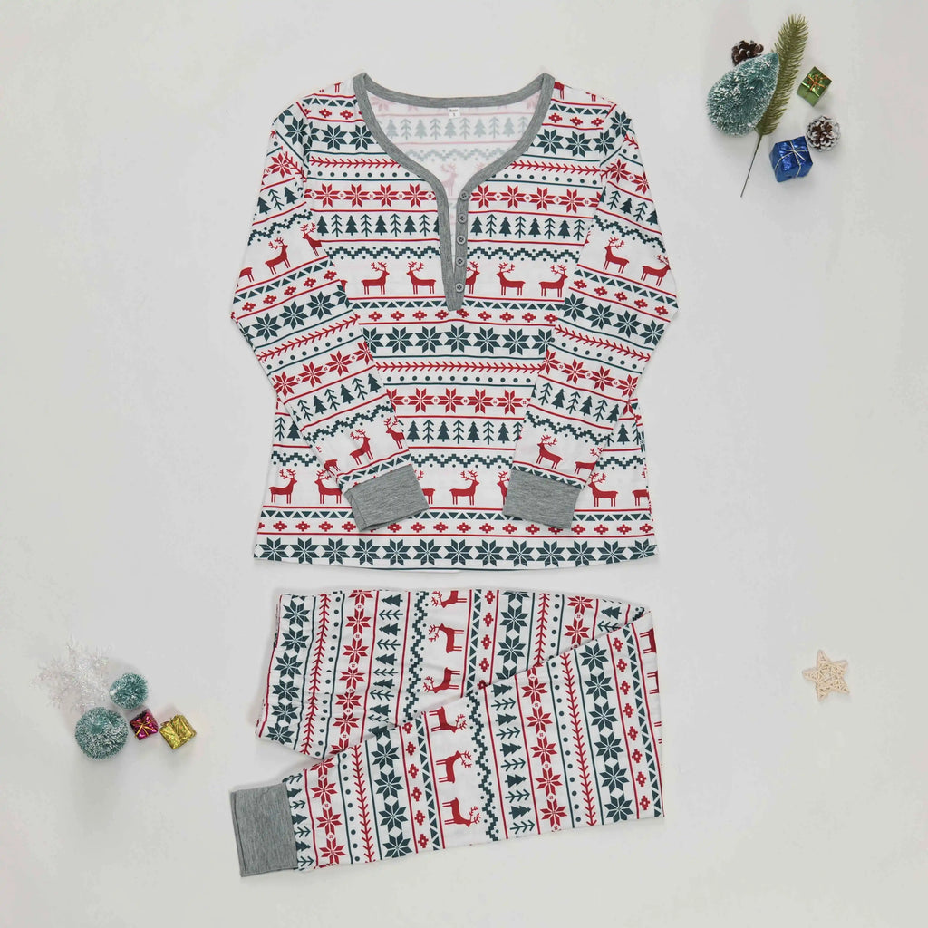 Family Christmas Pajamas Set Allover Print Sleepwear Full Sleeve O Neck 2 Pieces Suit Mom Dad Kids Matching Clothes Xmas Look
